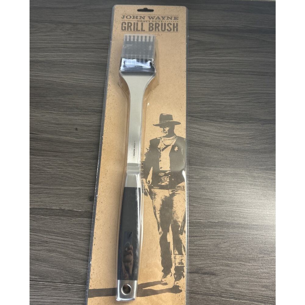 John Wayne BBQ Heavy Duty Grill Brush New In Package Ergonomic Handle Steel